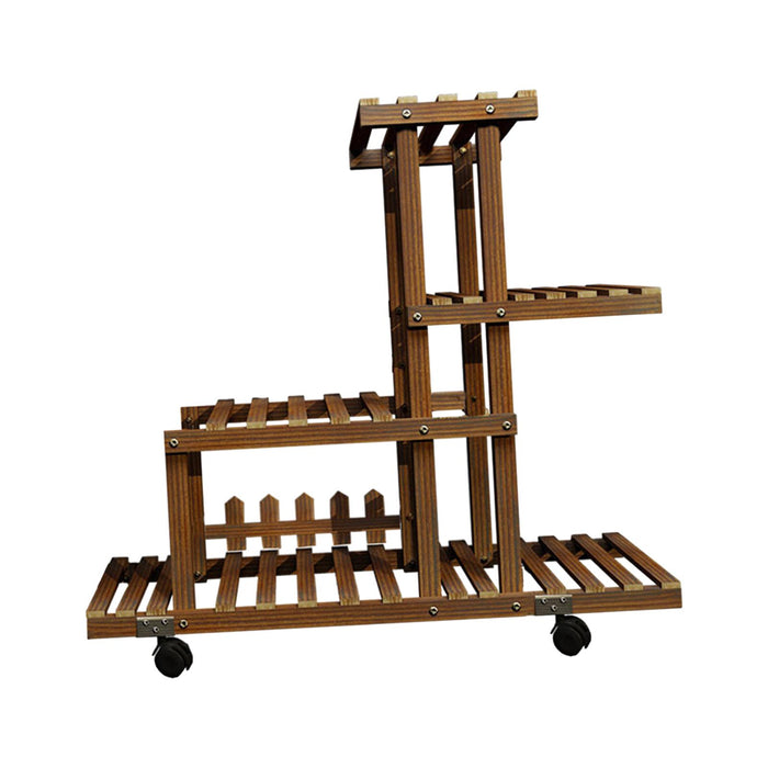 Crofta Wooden Plant Stand Heavy Duty Plant Storage Rack for Farmhouse Garden Office With Wheels