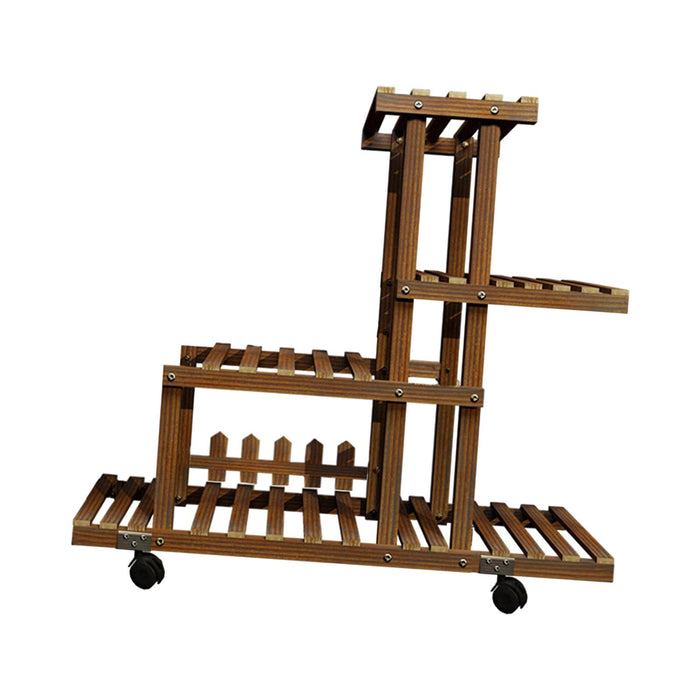 Crofta Wooden Plant Stand Heavy Duty Plant Storage Rack for Farmhouse Garden Office With Wheels