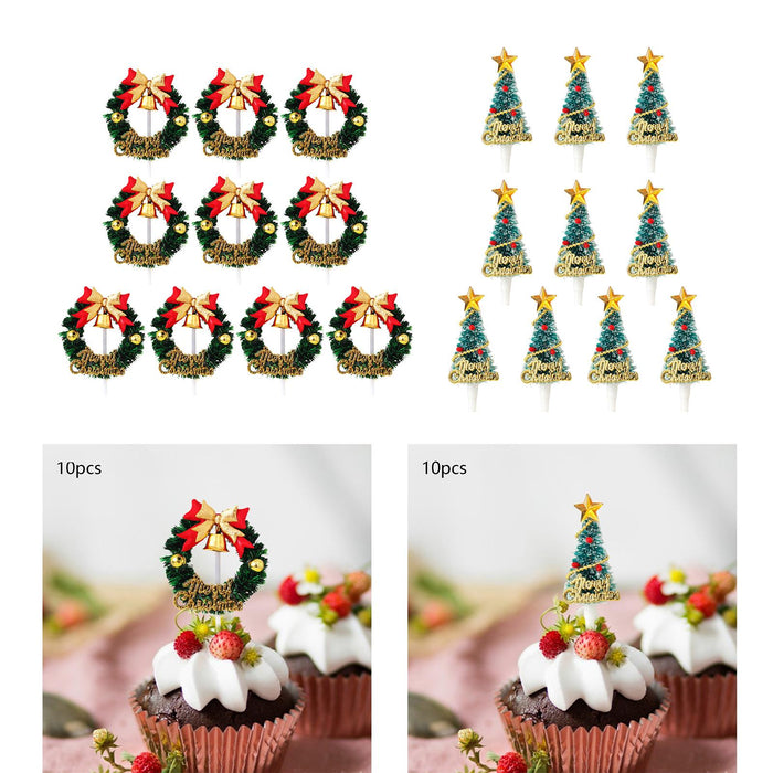 Crofta 10 Pieces Christmas Cupcake Toppers for Dessert Xmas Holiday Cupcake Toppers Wreath