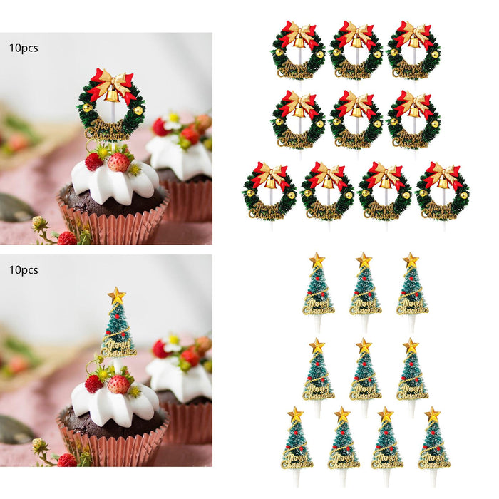 Crofta 10 Pieces Christmas Cupcake Toppers for Dessert Xmas Holiday Cupcake Toppers Wreath