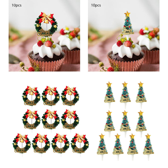 Crofta 10 Pieces Christmas Cupcake Toppers for Dessert Xmas Holiday Cupcake Toppers Wreath