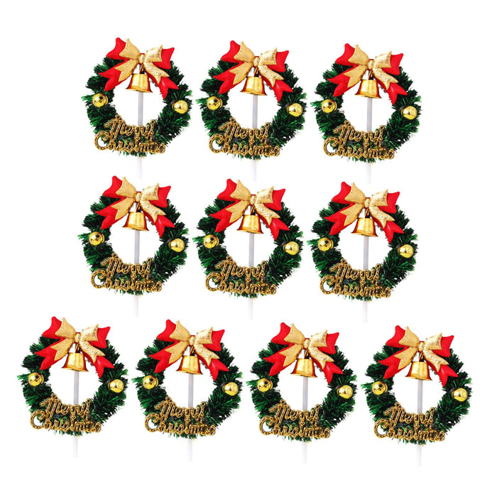 Crofta 10 Pieces Christmas Cupcake Toppers for Dessert Xmas Holiday Cupcake Toppers Wreath