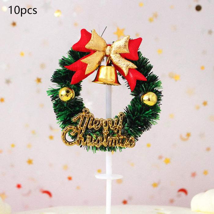 Crofta 10 Pieces Christmas Cupcake Toppers for Dessert Xmas Holiday Cupcake Toppers Wreath