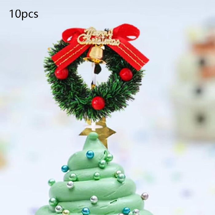 Crofta 10 Pieces Christmas Cupcake Toppers for Dessert Xmas Holiday Cupcake Toppers Wreath