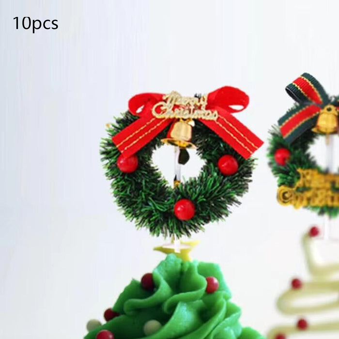 Crofta 10 Pieces Christmas Cupcake Toppers for Dessert Xmas Holiday Cupcake Toppers Wreath