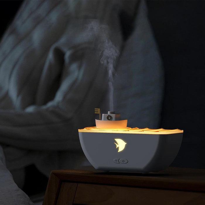 Crofta Boat Shaped Humidifier with Atmosphere Lights for Indoor Bedroom Living Room White