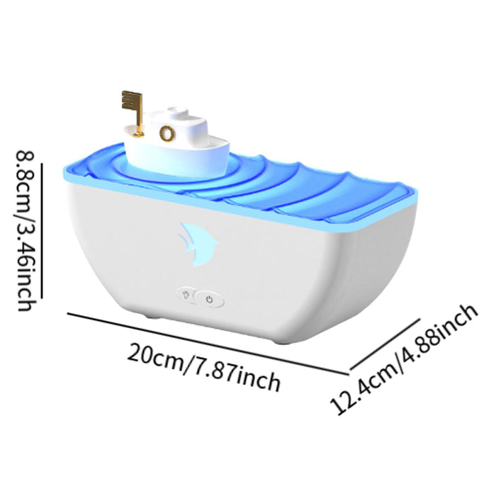 Crofta Boat Shaped Humidifier with Atmosphere Lights for Indoor Bedroom Living Room White