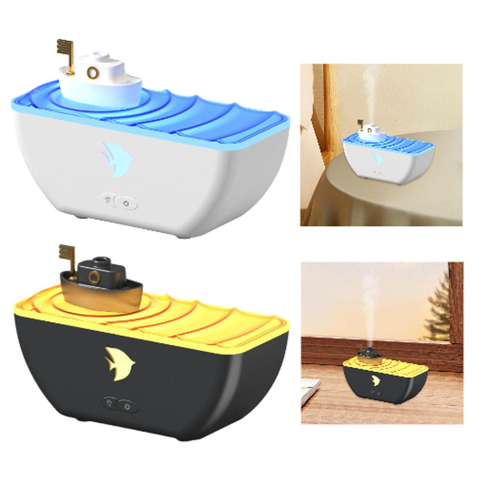 Crofta Boat Shaped Humidifier with Atmosphere Lights for Indoor Bedroom Living Room White