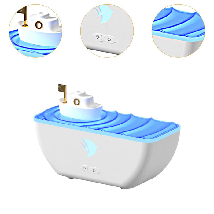 Crofta Boat Shaped Humidifier with Atmosphere Lights for Indoor Bedroom Living Room White