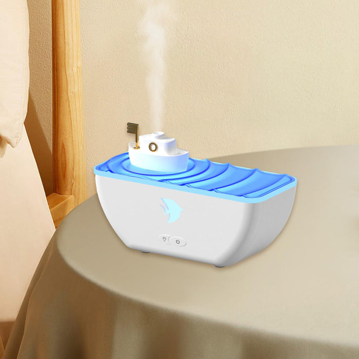 Crofta Boat Shaped Humidifier with Atmosphere Lights for Indoor Bedroom Living Room White