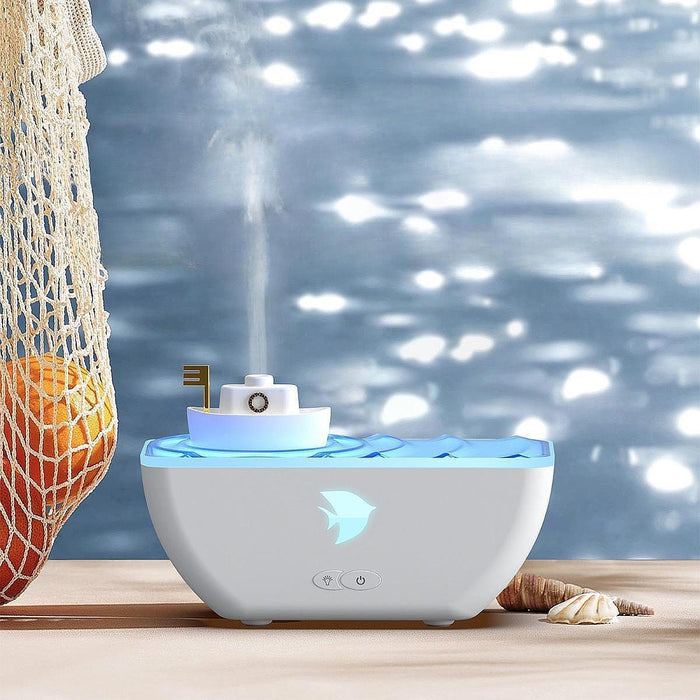 Crofta Boat Shaped Humidifier with Atmosphere Lights for Indoor Bedroom Living Room White