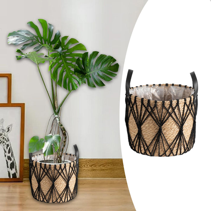 Crofta Woven Planter Basket Ornament Laundry Bag Plant Pot for Flower Storage Plant