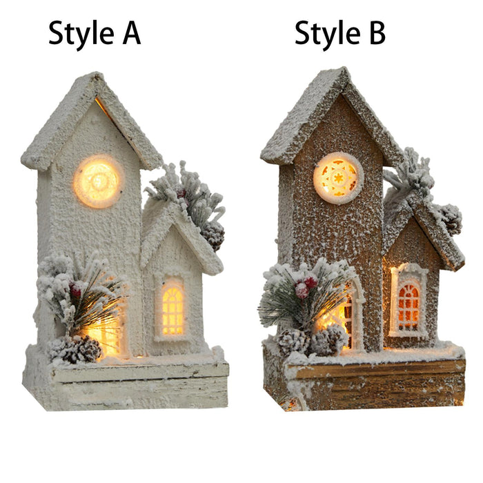 Crofta Wooden Xmas Village House Model with Light for Office Desktop Versatile Style A