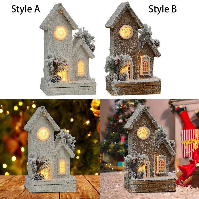 Crofta Wooden Xmas Village House Model with Light for Office Desktop Versatile Style A