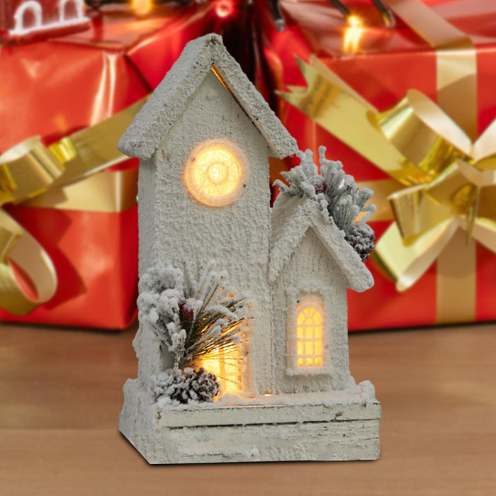 Crofta Wooden Xmas Village House Model with Light for Office Desktop Versatile Style A