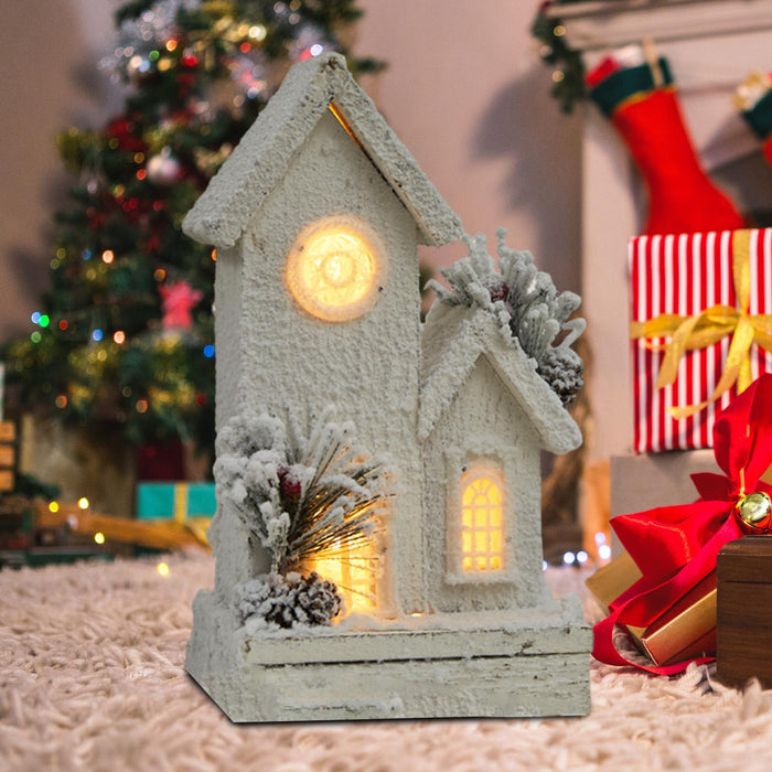 Crofta Wooden Xmas Village House Model with Light for Office Desktop Versatile Style A