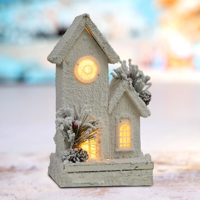 Crofta Wooden Xmas Village House Model with Light for Office Desktop Versatile Style A