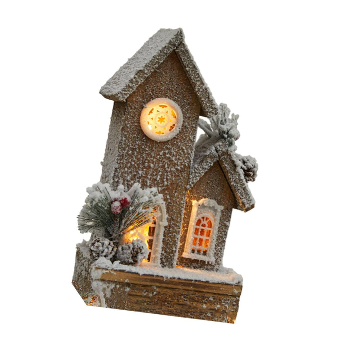 Crofta Wooden Xmas Village House Model with Light for Office Desktop Versatile Style B