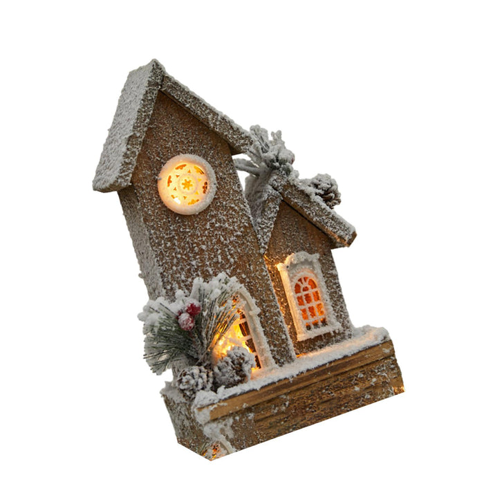 Crofta Wooden Xmas Village House Model with Light for Office Desktop Versatile Style B