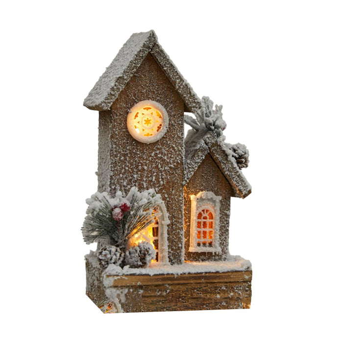 Crofta Wooden Xmas Village House Model with Light for Office Desktop Versatile Style B