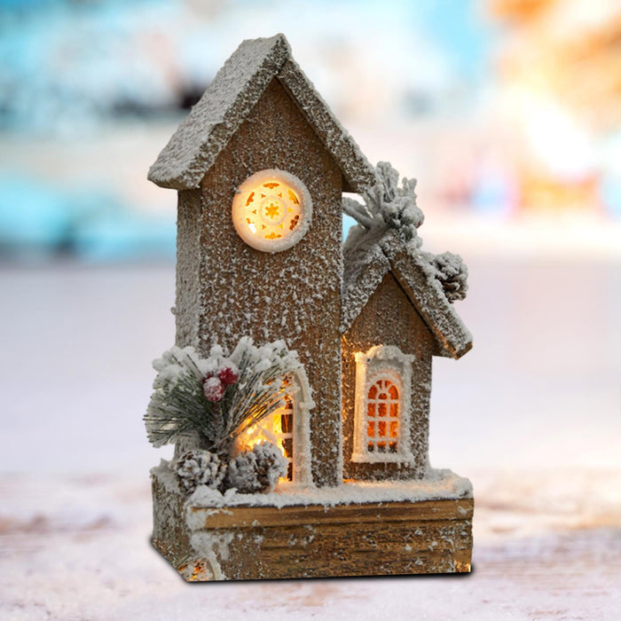 Crofta Wooden Xmas Village House Model with Light for Office Desktop Versatile Style B