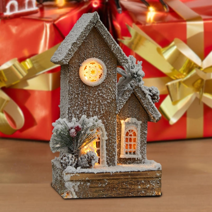 Crofta Wooden Xmas Village House Model with Light for Office Desktop Versatile Style B