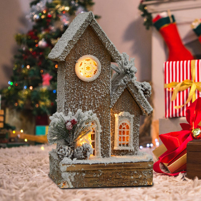 Crofta Wooden Xmas Village House Model with Light for Office Desktop Versatile Style B