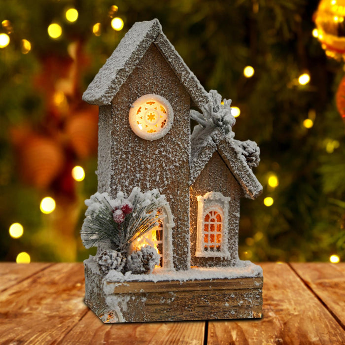 Crofta Wooden Xmas Village House Model with Light for Office Desktop Versatile Style B