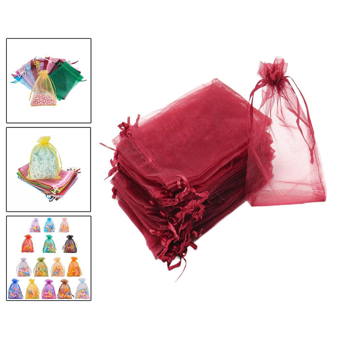 Crofta 100x Organza Bags Wedding Birthday Reusable Party Favors Christmas Gift Bags Red