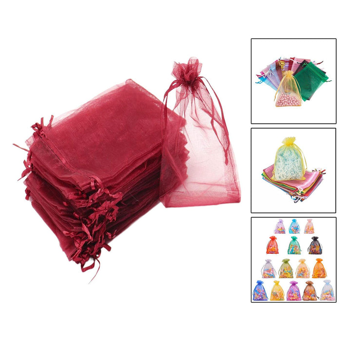 Crofta 100x Organza Bags Wedding Birthday Reusable Party Favors Christmas Gift Bags Red