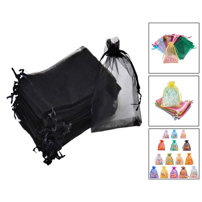 Crofta 100x Organza Bags Wedding Birthday Reusable Party Favors Christmas Gift Bags Black