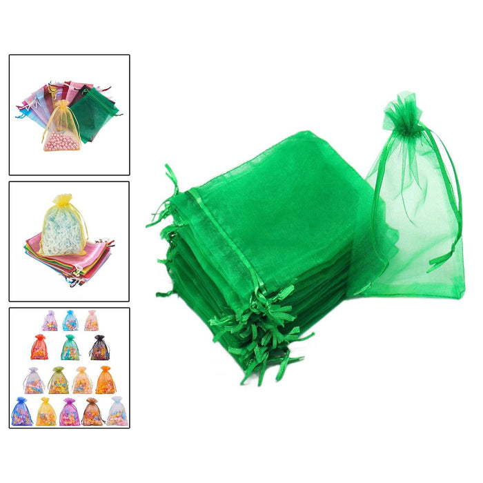 Crofta 100x Organza Bags Wedding Birthday Reusable Party Favors Christmas Gift Bags Green