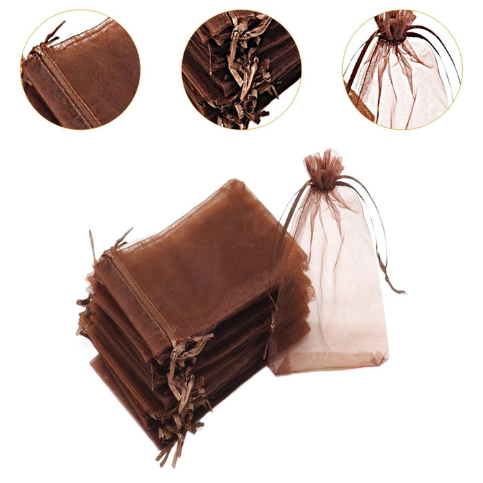 Crofta 100x Organza Bags Wedding Birthday Reusable Party Favors Christmas Gift Bags Brown