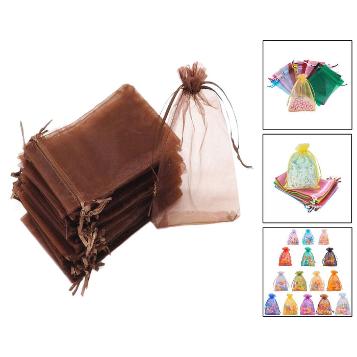 Crofta 100x Organza Bags Wedding Birthday Reusable Party Favors Christmas Gift Bags Brown