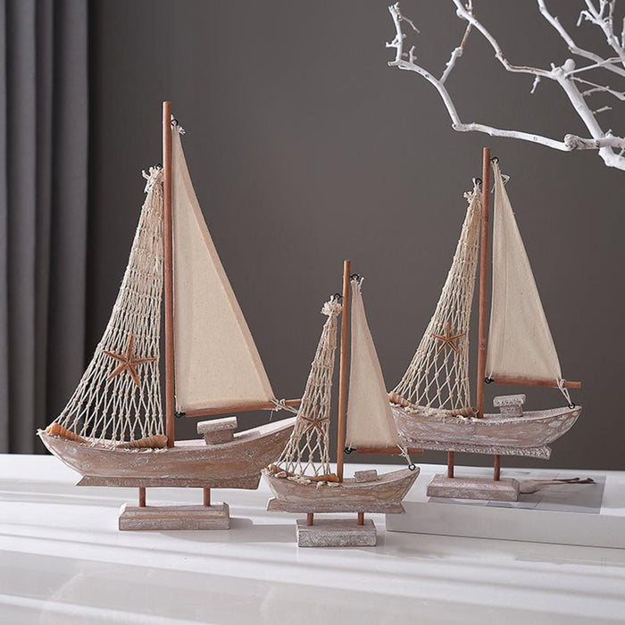 Crofta Wood Sail Boat Photo Props Miniature Sailing Boat for Countertop Office Home 28cmx15.5cmx4cm