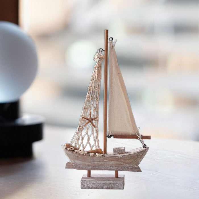 Crofta Wood Sail Boat Photo Props Miniature Sailing Boat for Countertop Office Home 28cmx15.5cmx4cm