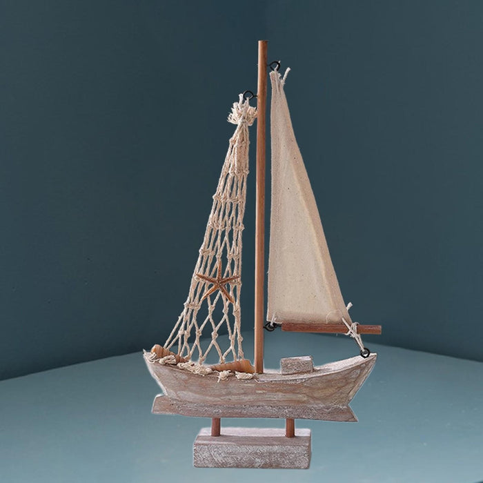 Crofta Wood Sail Boat Photo Props Miniature Sailing Boat for Countertop Office Home 28cmx15.5cmx4cm