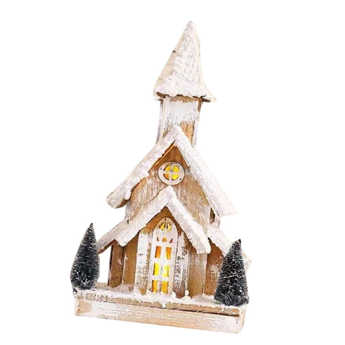 Crofta Wood Christmas Snow Church House with Warm Light for Shop Window Lightweight