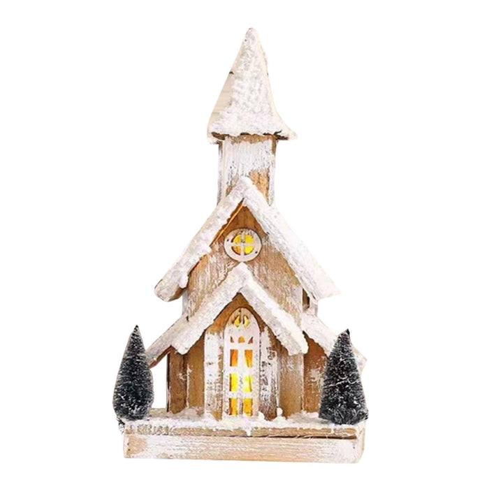 Crofta Wood Christmas Snow Church House with Warm Light for Shop Window Lightweight