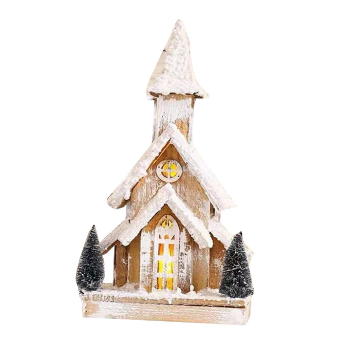 Crofta Wood Christmas Snow Church House with Warm Light for Shop Window Lightweight