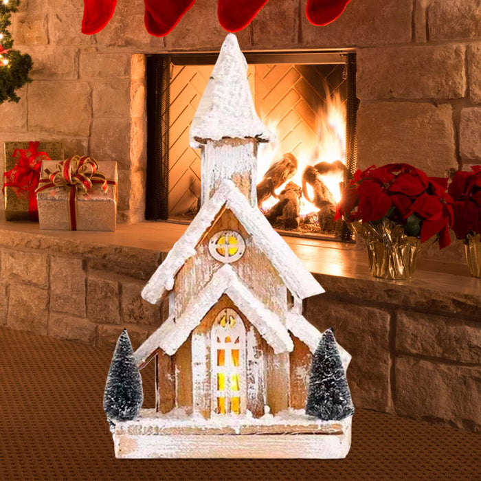 Crofta Wood Christmas Snow Church House with Warm Light for Shop Window Lightweight