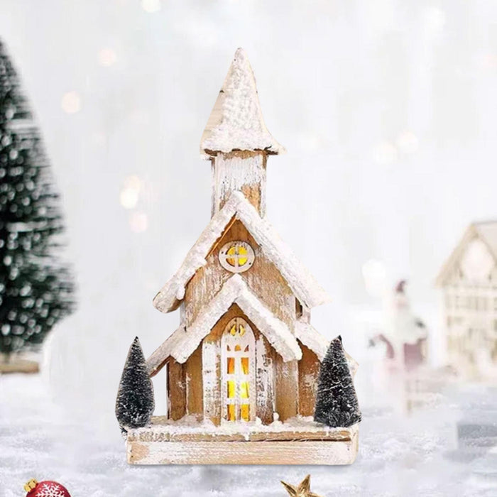 Crofta Wood Christmas Snow Church House with Warm Light for Shop Window Lightweight