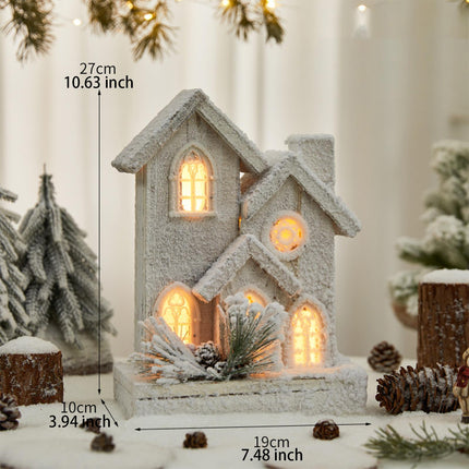 Crofta Village House Mini Luminous Wood House Figurine for Indoor Christmas Holiday