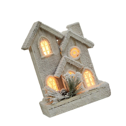 Crofta Village House Mini Luminous Wood House Figurine for Indoor Christmas Holiday