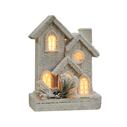 Crofta Village House Mini Luminous Wood House Figurine for Indoor Christmas Holiday