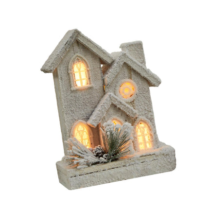 Crofta Village House Mini Luminous Wood House Figurine for Indoor Christmas Holiday