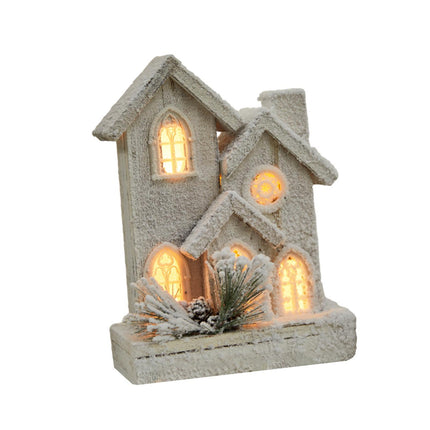 Crofta Village House Mini Luminous Wood House Figurine for Indoor Christmas Holiday