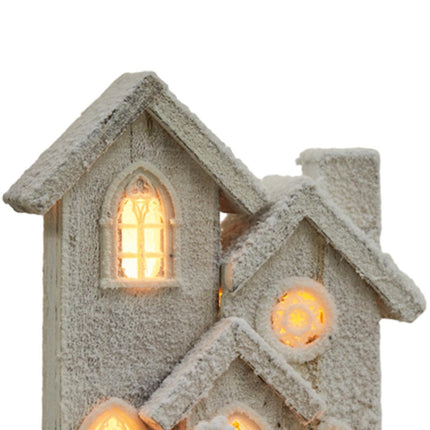 Crofta Village House Mini Luminous Wood House Figurine for Indoor Christmas Holiday