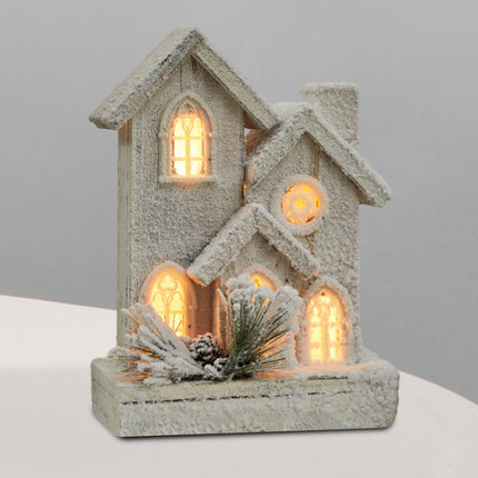 Crofta Village House Mini Luminous Wood House Figurine for Indoor Christmas Holiday