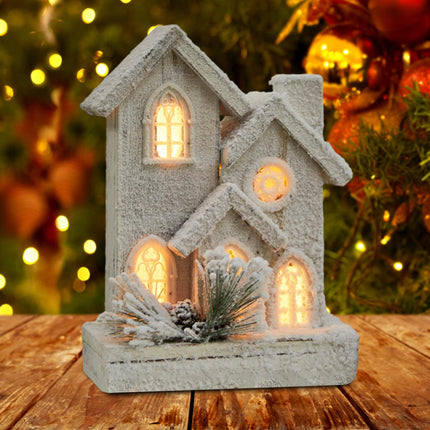 Crofta Village House Mini Luminous Wood House Figurine for Indoor Christmas Holiday